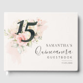 Roze Bloemen 15e verjaardag Qunceanera Gastenboek (Voorkant)