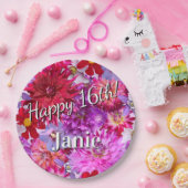 Roze bloemen 16e verjaardag papieren bordje (Feest)