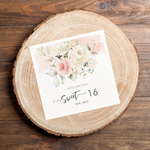 Roze Bloemen 16e Verjaardag Party Papier Servet