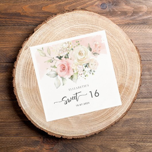 Roze Bloemen 16e Verjaardag Party Papier Servet