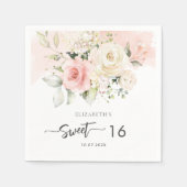 Roze Bloemen 16e Verjaardag Party Papier Servet (Voorkant)