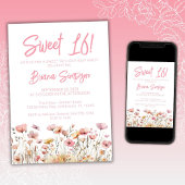 Roze Bloemen 16e Verjaardagsfeest Kaart