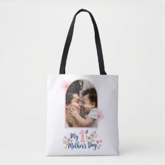 Roze bloemen 1e Moederdag aangepast aandenken Tote Bag