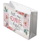 Roze Bloemen 1e Verjaardag Glossy Groot Cadeauzakje (Voorkant Gekanteld)