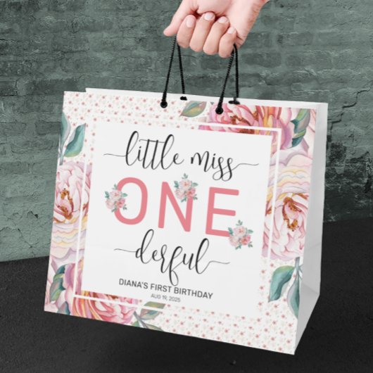 Roze Bloemen 1e Verjaardag Glossy Groot Cadeauzakje