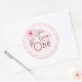 Roze bloemen 1e verjaardag sticker (Envelop)