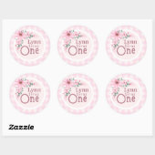 Roze bloemen 1e verjaardag sticker (Vel)