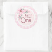 Roze bloemen 1e verjaardag sticker (Tas)
