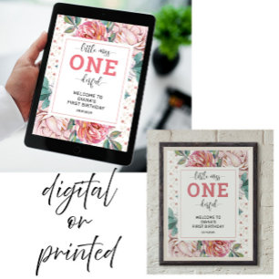 Roze Bloemen 1e Verjaardag Welkom Poster