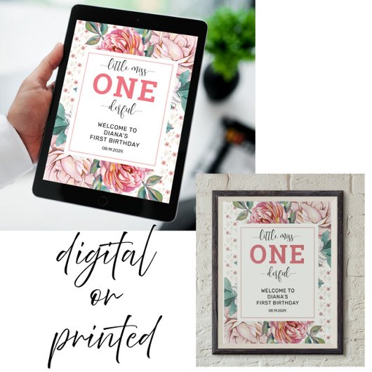 Roze Bloemen 1e Verjaardag Welkom Poster