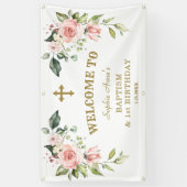 Roze bloemen 1st Birthday Baptism Welkomstteken Spandoek (Verticaal)