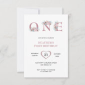 Roze bloemen 1st Birthday Kaart (Voorkant)