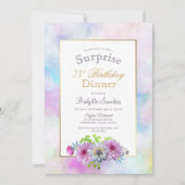 Roze Bloemen 21e Verjaardag Verrassingsdiner Kaart (Voorkant)