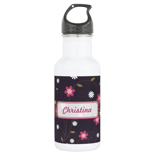 Roze bloemen 32 oz. waterfles  (Voorkant)