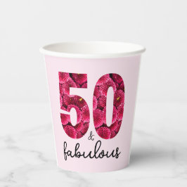 Roze Bloemen 50 en Fabulous 50ste verjaardagsfeest Papieren Bekers