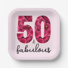 Roze Bloemen 50 en Fabulous 50ste verjaardagsfeest Papieren Bordje