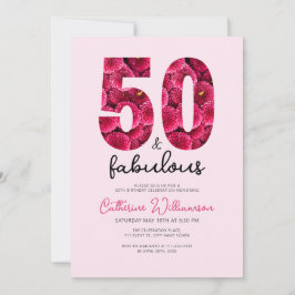 Roze Bloemen 50 en Fabulous Verjaardagsfeest Kaart