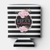 Roze Bloemen 50 & Fabulous Zwart Wit Streep Blikjeskoeler (Achterkant)