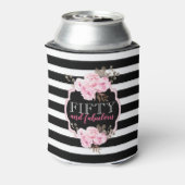 Roze Bloemen 50 & Fabulous Zwart Wit Streep Blikjeskoeler (Blikje Achterkant)