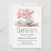 Roze Bloemen 50e Boek Thema Verjaardag Kaart (Voorkant)