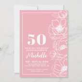 Roze Bloemen 50e Verjaardag Kaart (Voorkant)