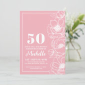 Roze Bloemen 50e Verjaardag Kaart (Staand voorkant)