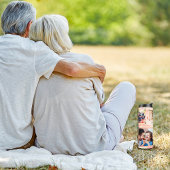 Roze Bloemen 5 foto's Collage & aangepaste tekst Thermosbeker