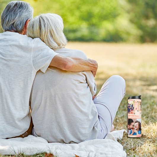 Roze Bloemen 5 foto's Collage & aangepaste tekst Thermosbeker