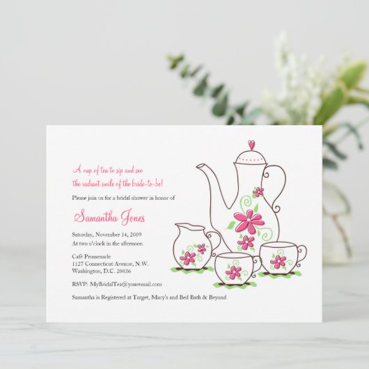 Roze bloemen, 5x7 Tea Party-uitnodigingen Kaart (Staand voorkant)