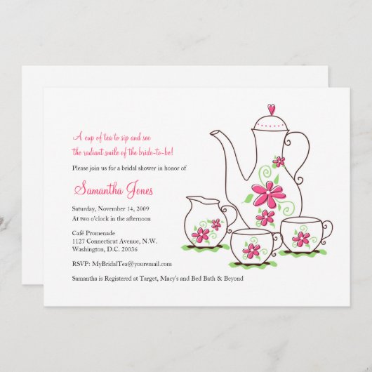 Roze bloemen, 5x7 Tea Party-uitnodigingen Kaart (Voorkant / Achterkant)