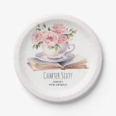 Roze Bloemen 60e Boek Thema Verjaardag Papieren Bordje (Voorkant)