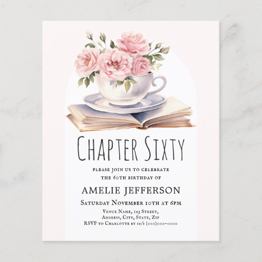 Roze Bloemen 60e Boek Thema Verjaardag Uitnodiging (Voorkant)