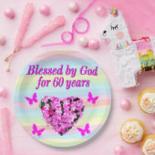 ROZE BLOEMEN 60E VERJAARDAG FEESTPAPIER BORDEN PAPIEREN BORDJE (Feest)