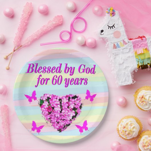 ROZE BLOEMEN 60E VERJAARDAG FEESTPAPIER BORDEN PAPIEREN BORDJE (Feest)