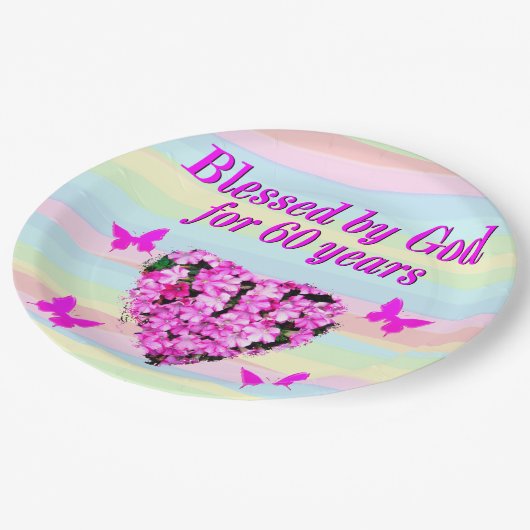 ROZE BLOEMEN 60E VERJAARDAG FEESTPAPIER BORDEN PAPIEREN BORDJE (Gekanteld)