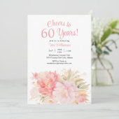Roze Bloemen 60ste Verjaardag Proost op 60 Jaar Kaart (Staand voorkant)