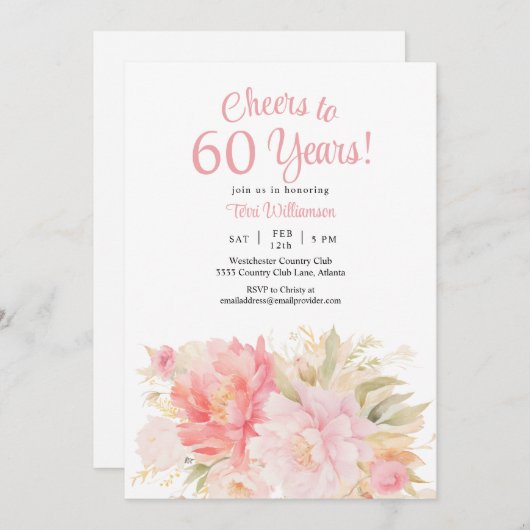 Roze Bloemen 60ste Verjaardag Proost op 60 Jaar Kaart (Voorkant / Achterkant)