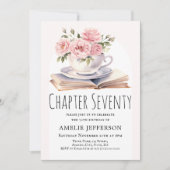 Roze Bloemen 70e Boek Thema Verjaardag Kaart (Voorkant)