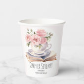 Roze Bloemen 70e Boek Thema Verjaardag Papieren Bekers (Voorkant)