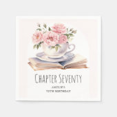 Roze Bloemen 70e Boek Thema Verjaardag Servet (Voorkant)