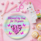 ROZE BLOEMEN 70E VERJAARDAG PAPIER BORDEN PAPIEREN BORDJE (Feest)