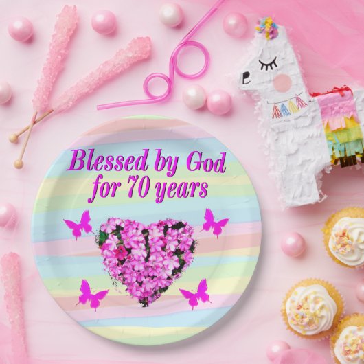 ROZE BLOEMEN 70E VERJAARDAG PAPIER BORDEN PAPIEREN BORDJE (Feest)