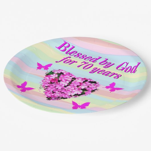 ROZE BLOEMEN 70E VERJAARDAG PAPIER BORDEN PAPIEREN BORDJE (Gekanteld)