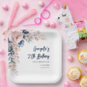 Roze Bloemen 70e Verjaardagsfeestje Botanisch Papieren Bordje (Feest)