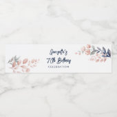 Roze Bloemen 70e Verjaardagsfeestje Botanisch Waterfles Etiket (Enkel label)