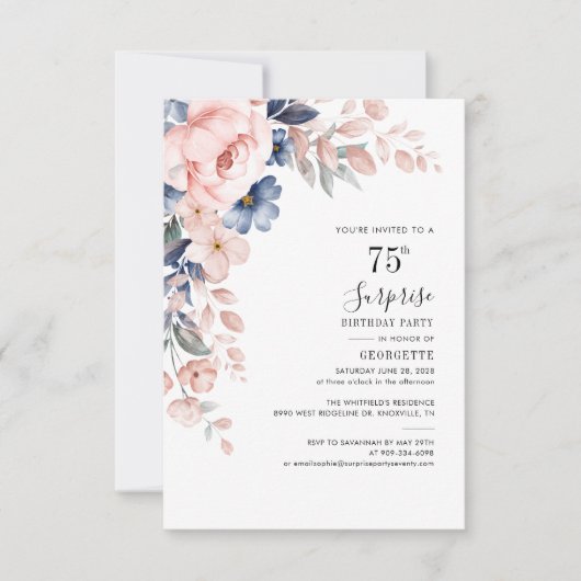 Roze Bloemen 75e Verjaardagsfeest Uitnodiging (Voorkant)