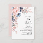 Roze Bloemen 75e Verjaardagsfeest Uitnodiging (Voorkant / Achterkant)