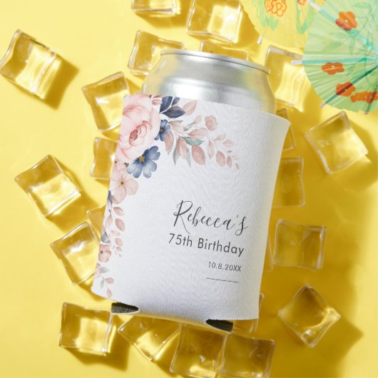 Roze Bloemen 75e verjaardagsfeestje Blikjeskoeler (Insitu Zomer)