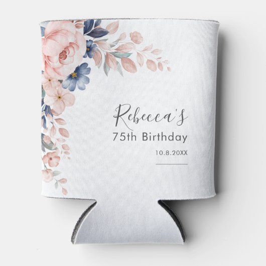 Roze Bloemen 75e verjaardagsfeestje Blikjeskoeler (Voorkant)