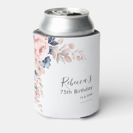 Roze Bloemen 75e verjaardagsfeestje Blikjeskoeler (Blikje Achterkant)